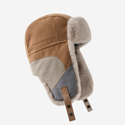 Russian Hat For Men Earflap Pilot Hat Winter Korean Splicing Faux Rabbit Ushak Bomber Trapper Thickened Warm Cap Γυναικείο καπέλο σκι