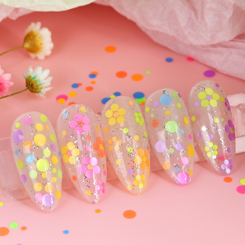 1 τσάντα στρογγυλές πούλιες με φωσφορίζοντα νύχια με φυσαλίδες μικτού μεγέθους Διακόσμηση τέχνης 3D πουά αξεσουάρ μανικιούρ