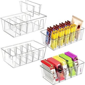 Hot Kitchen Refrigerator Organizer Bin Clear Plastic Food Storage Ψυγείο Κουτί αποθήκευσης με διαχωριστικό Κατάψυξη Organizer ντουλάπι