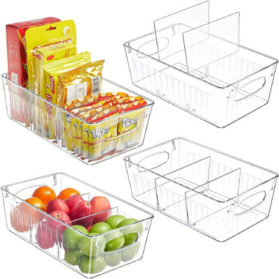 Organizator pentru frigider pentru bucătărie fierbinte Coș de depozitare din plastic transparent pentru depozitare a alimentelor Cutie de depozitare pentru frigider cu despărțitor Organizator pentru cămară congelator