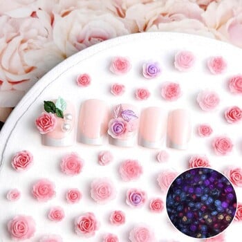 50 τμχ Φωτεινή Μικτή Ρητίνη Rose Flower Nail Art Charms DIY Simulated Flower Series Nail Art Decoration Μανικιούρ DIY Crafts