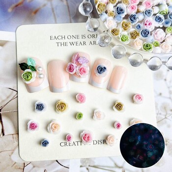 50 τμχ Φωτεινή Μικτή Ρητίνη Rose Flower Nail Art Charms DIY Simulated Flower Series Nail Art Decoration Μανικιούρ DIY Crafts