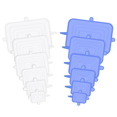 12 KOM Prilagodljivi silikonski poklopci Okrugli kvadratni poklopci Silikonski poklopci za hranu Univerzalno posuđe Rastezljivi poklopci za limenke Kuhinjski pribor