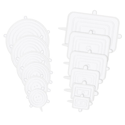 12 KOM Prilagodljivi silikonski poklopci Okrugli kvadratni poklopci Silikonski poklopci za hranu Univerzalno posuđe Rastezljivi poklopci za limenke Kuhinjski pribor