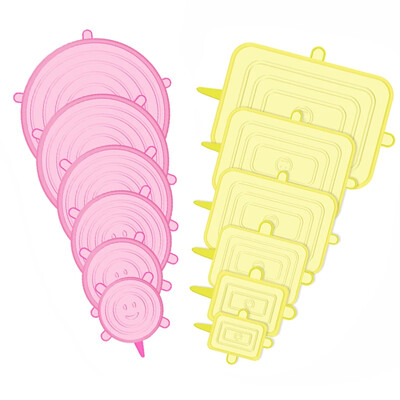 12 KOM Prilagodljivi silikonski poklopci Okrugli kvadratni poklopci Silikonski poklopci za hranu Univerzalno posuđe Rastezljivi poklopci za limenke Kuhinjski pribor