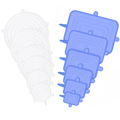 12 KOM Prilagodljivi silikonski poklopci Okrugli kvadratni poklopci Silikonski poklopci za hranu Univerzalno posuđe Rastezljivi poklopci za limenke Kuhinjski pribor