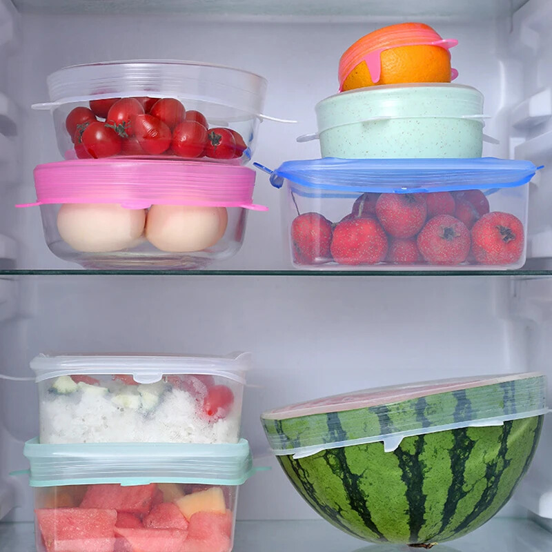 12 KOM Prilagodljivi silikonski poklopci Okrugli kvadratni poklopci Silikonski poklopci za hranu Univerzalno posuđe Rastezljivi poklopci za limenke Kuhinjski pribor