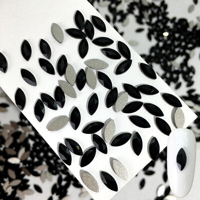 50 kom/vreći Ukrasi s crnim dijamantom u obliku konjskog oka Kristalni nokti s ravnim stražnjim dijamantima 3D ukrasi za nokte bez vruće popravke DIY