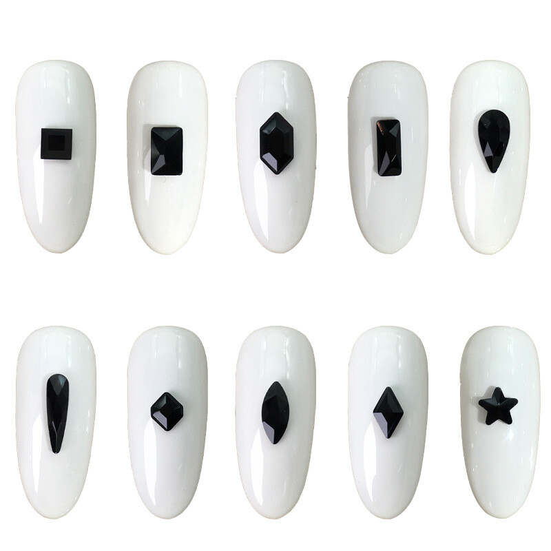 50 kom/vreći Ukrasi s crnim dijamantom u obliku konjskog oka Kristalni nokti s ravnim stražnjim dijamantima 3D ukrasi za nokte bez vruće popravke DIY
