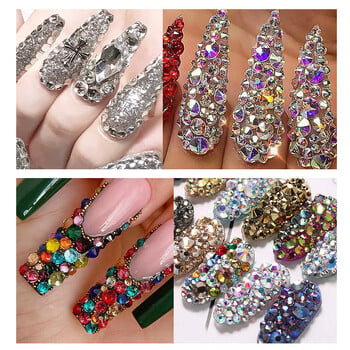 3 τεμ/Σετ Νύχια Art Accesorios Πολυμεγέθη στρας 3D Crystal DIY Decorations Glitter Crystal Rivet Gem 3D Προμήθειες νυχιών