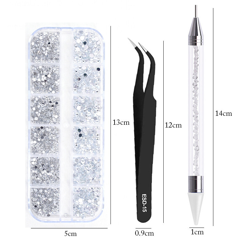 3 buc/set accesorii pentru arta unghiilor, strasuri de dimensiuni multiple, decorațiuni de bricolaj, cristal 3D, nituri de cristal cu sclipici, bijuterie pentru unghii 3D