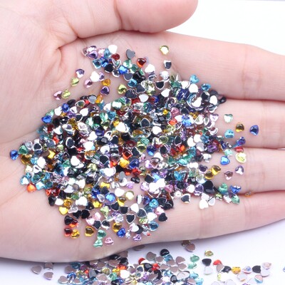 Sirds forma 3mm 300/1000gb Akrila Rhinestones Plakana Mugura Plakana Fasete Daudzas Krāsas Nagu Māksla Līme Uz Pērlītēm DIY Juvelierizstrādājumu izgatavošana