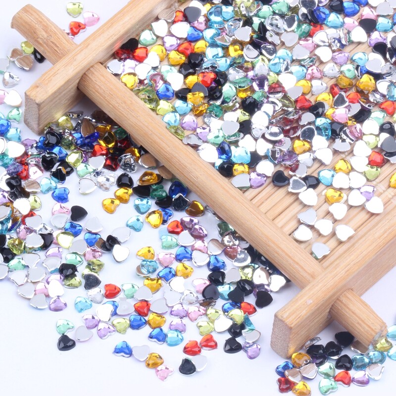Σχήμα καρδιάς 3mm 300/1000 τμχ Ακρυλικά στρας Επίπεδη πλάτη Επίπεδες όψεις Πολλά χρώματα για νύχια Art Glue On Beads DIY Κατασκευή κοσμημάτων