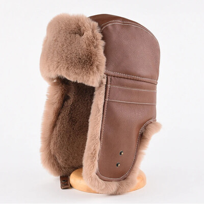 Δερμάτινα καπέλα από συνθετική γούνα Bomber με Earflaps Trapper Winter Aviator καπέλο για άνδρες Γυναικεία Χοντρό ζεστό καπέλο σκι Russian Ushanka