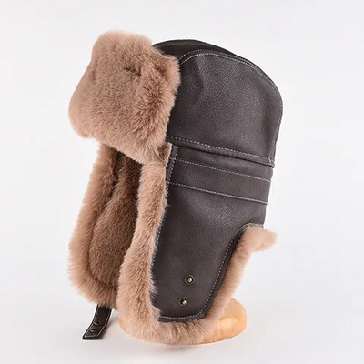 Δερμάτινα καπέλα από συνθετική γούνα Bomber με Earflaps Trapper Winter Aviator καπέλο για άνδρες Γυναικεία Χοντρό ζεστό καπέλο σκι Russian Ushanka
