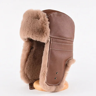 Δερμάτινα καπέλα από συνθετική γούνα Bomber με Earflaps Trapper Winter Aviator καπέλο για άνδρες Γυναικεία Χοντρό ζεστό καπέλο σκι Russian Ushanka