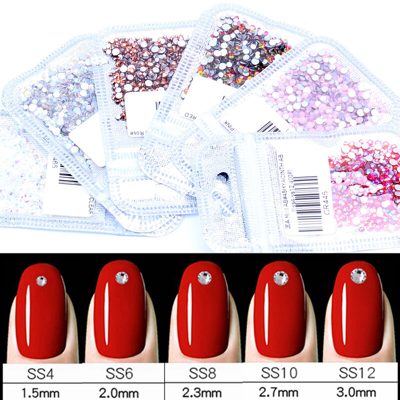 Crystal 400 kom 60 boja Nail Art Decorations Mix Veličine ss4-ss12 Bez Hot Fix DIY Flatback 3D stakleni kamenčići