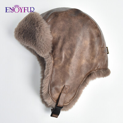 ENJOYFUR Γυναικείες άντρες Χειμερινό καπέλο από ψεύτικη γούνα Ζεστό γούνινο ρωσικό καπέλο Ushanka Καπέλο τεχνητής γούνας Aviator Trooper