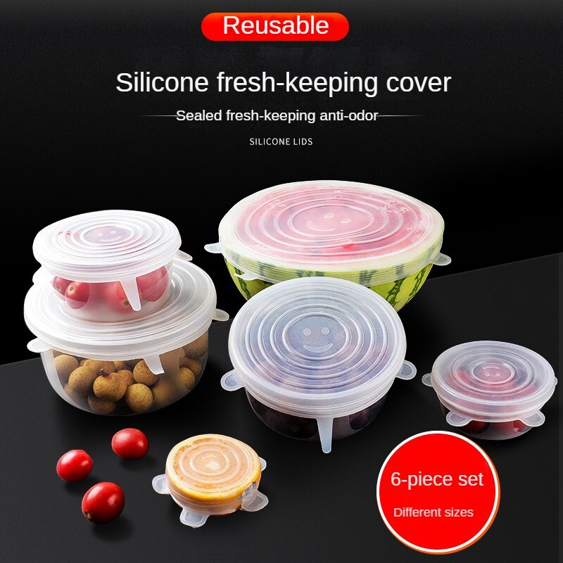 6PCS/Set Višenamjenski poklopac za zdjelu Poklopac za održavanje svježine Silikonski poklopci Hladnjak Zatvaranje Film za očuvanje Kuhinjski pribor