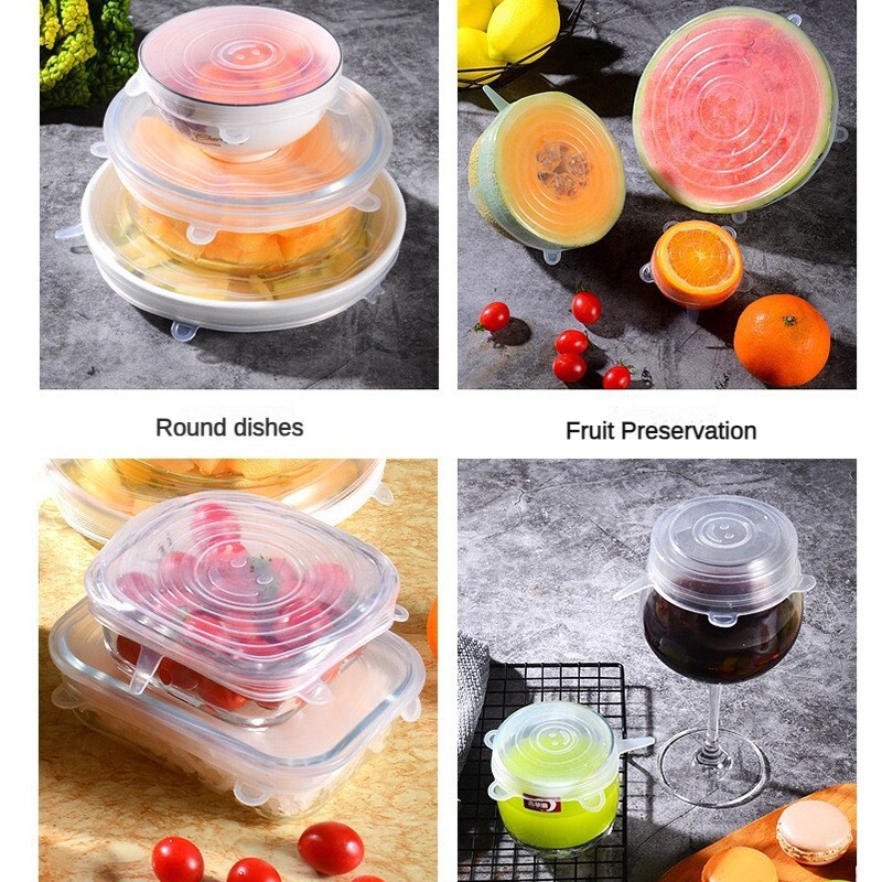 6PCS/Set Višenamjenski poklopac za zdjelu Poklopac za održavanje svježine Silikonski poklopci Hladnjak Zatvaranje Film za očuvanje Kuhinjski pribor