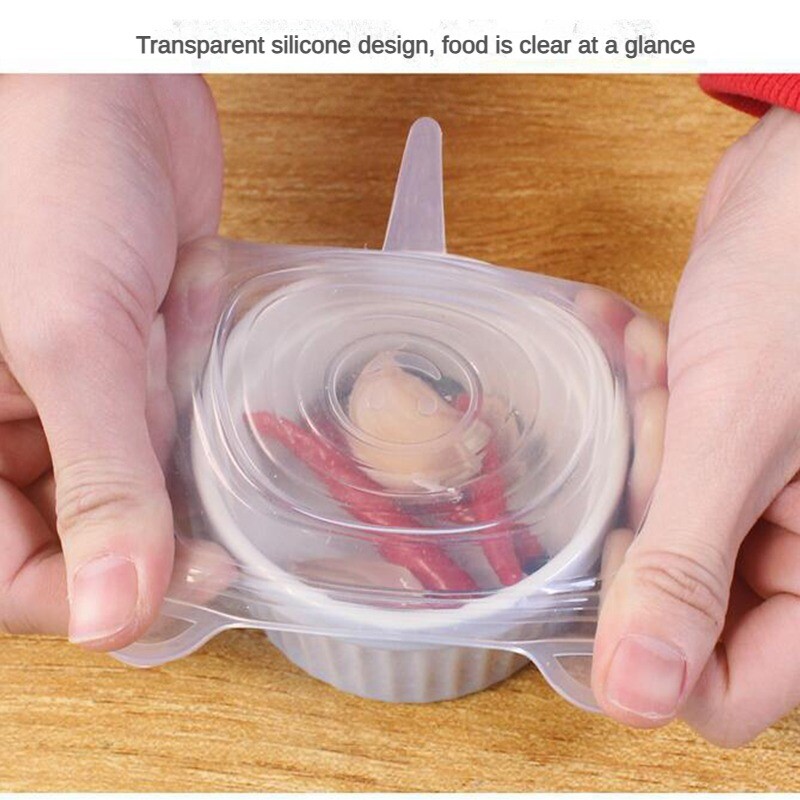 6PCS/Set Višenamjenski poklopac za zdjelu Poklopac za održavanje svježine Silikonski poklopci Hladnjak Zatvaranje Film za očuvanje Kuhinjski pribor
