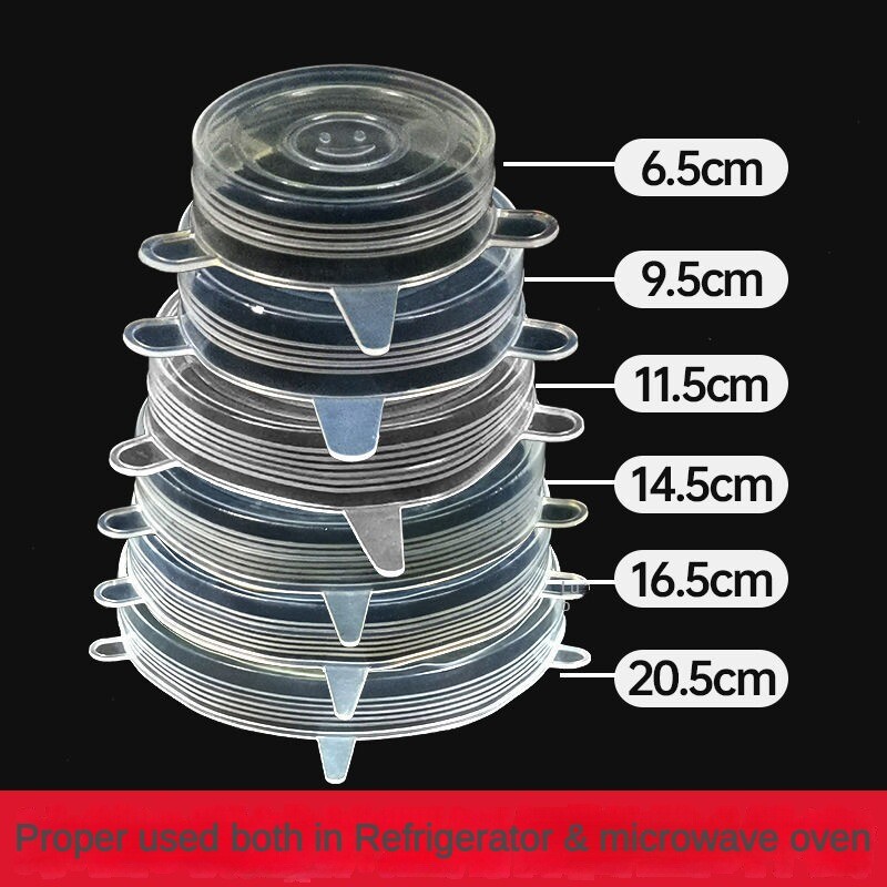 6PCS/Set Višenamjenski poklopac za zdjelu Poklopac za održavanje svježine Silikonski poklopci Hladnjak Zatvaranje Film za očuvanje Kuhinjski pribor