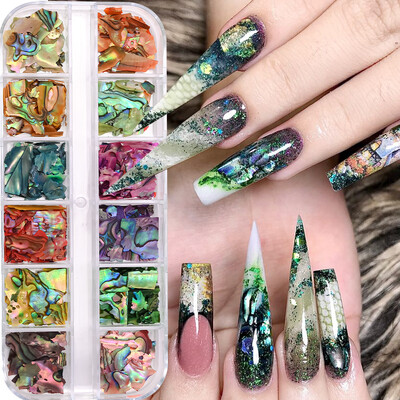 1 cutie Fulgi de scoici de mare de abalone naturale Paiete pentru arta unghiilor Textura neregulata de marmura 3D Pietre pretioase pentru unghii Fragmente Brelocuri colorate pentru unghii DIY