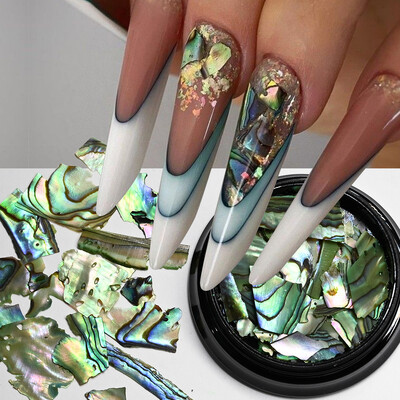 1 κιβώτιο Natural Abalone Sea Shell Flakes Παγιέτες νυχιών 3D ακανόνιστη μαρμάρινη υφή πολύτιμων λίθων νυχιών Θραύσματα πολύχρωμα DIY γοητεία νυχιών
