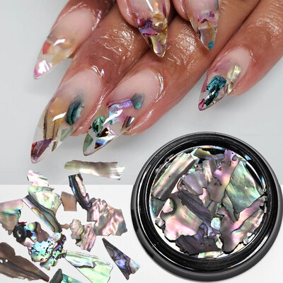 1 κιβώτιο Natural Abalone Sea Shell Flakes Παγιέτες νυχιών 3D ακανόνιστη μαρμάρινη υφή πολύτιμων λίθων νυχιών Θραύσματα πολύχρωμα DIY γοητεία νυχιών