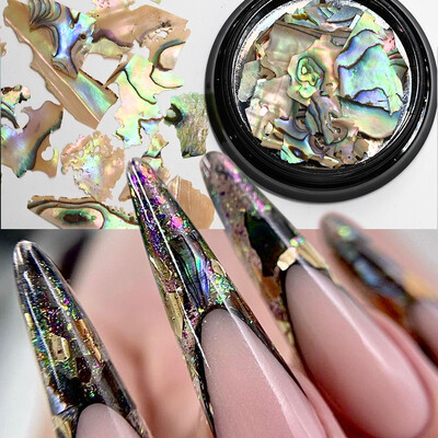 1 κιβώτιο Natural Abalone Sea Shell Flakes Παγιέτες νυχιών 3D ακανόνιστη μαρμάρινη υφή πολύτιμων λίθων νυχιών Θραύσματα πολύχρωμα DIY γοητεία νυχιών