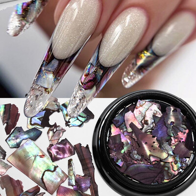 1 κιβώτιο Natural Abalone Sea Shell Flakes Παγιέτες νυχιών 3D ακανόνιστη μαρμάρινη υφή πολύτιμων λίθων νυχιών Θραύσματα πολύχρωμα DIY γοητεία νυχιών