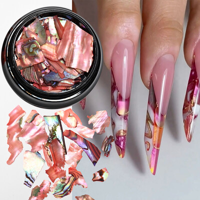 1 κιβώτιο Natural Abalone Sea Shell Flakes Παγιέτες νυχιών 3D ακανόνιστη μαρμάρινη υφή πολύτιμων λίθων νυχιών Θραύσματα πολύχρωμα DIY γοητεία νυχιών