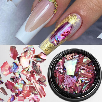 1 κιβώτιο Natural Abalone Sea Shell Flakes Παγιέτες νυχιών 3D ακανόνιστη μαρμάρινη υφή πολύτιμων λίθων νυχιών Θραύσματα πολύχρωμα DIY γοητεία νυχιών