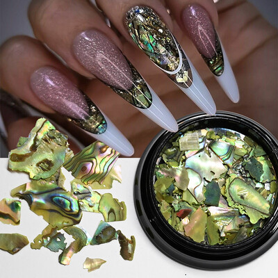1 κιβώτιο Natural Abalone Sea Shell Flakes Παγιέτες νυχιών 3D ακανόνιστη μαρμάρινη υφή πολύτιμων λίθων νυχιών Θραύσματα πολύχρωμα DIY γοητεία νυχιών