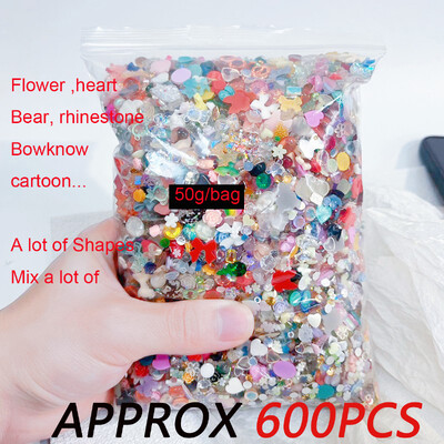 600db Mix virág/szív/medve körömdíszítés gyanta Kawaii Cartoon Random Bowknot köröm strassz Y2K manikűr kiegészítők T7Q&R