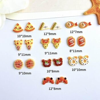 30 τμχ Creative Pizza Sandwiches Resin Nail Charms Simulated Scorched Croissants Donut Cake Series Nail Art Decorations for DIY