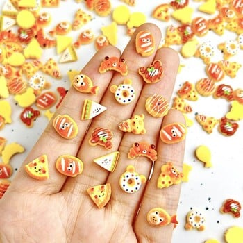 30 τμχ Creative Pizza Sandwiches Resin Nail Charms Simulated Scorched Croissants Donut Cake Series Nail Art Decorations for DIY