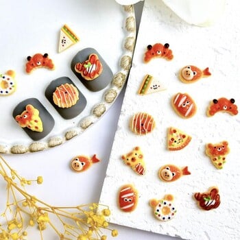 30 τμχ Creative Pizza Sandwiches Resin Nail Charms Simulated Scorched Croissants Donut Cake Series Nail Art Decorations for DIY