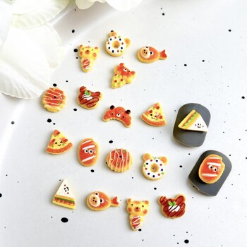 30 τμχ Creative Pizza Sandwiches Resin Nail Charms Simulated Scorched Croissants Donut Cake Series Nail Art Decorations for DIY