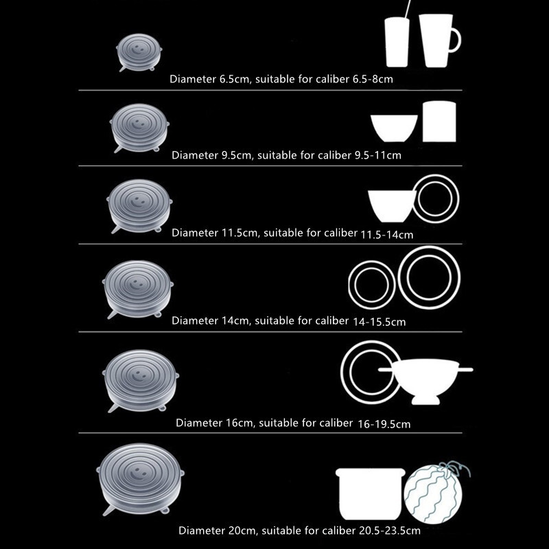 Κάλυμμα σιλικόνης ελαστικά καπάκια επαναχρησιμοποιήσιμα αεροστεγή καλύμματα περιτυλίγματος τροφίμων Διατήρηση φρέσκιας φώκιας Κάλυμμα με ελαστικό περιτύλιγμα Μαγειρικά σκεύη κουζίνας