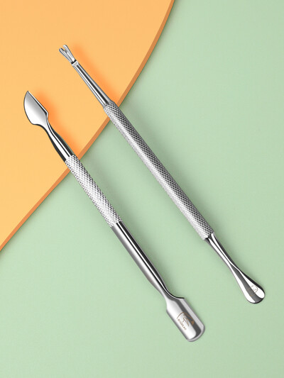 2 u 1 Gurač zanoktica Komplet za skidanje laka za nokte Nehrđajući čelik 2 komada Strugač zanoktice Nokti Čisti alati za manikuru za žene