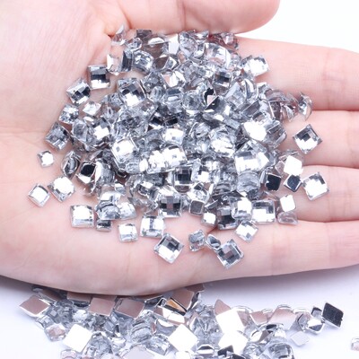 Ακρυλικά στρας Τετράγωνο σχήμα 30τμχ 12mm Επίπεδη γήινη όψη Πολλά χρώματα Επίπεδη κόλλα πλάτης σε χάντρες DIY Διακόσμηση Νυχιών