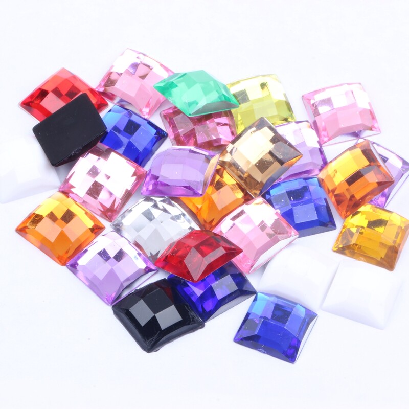 Ακρυλικά στρας Τετράγωνο σχήμα 30τμχ 12mm Επίπεδη γήινη όψη Πολλά χρώματα Επίπεδη κόλλα πλάτης σε χάντρες DIY Διακόσμηση Νυχιών