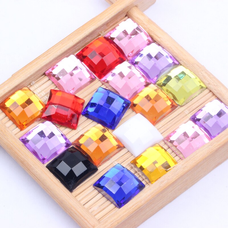 Ακρυλικά στρας Τετράγωνο σχήμα 30τμχ 12mm Επίπεδη γήινη όψη Πολλά χρώματα Επίπεδη κόλλα πλάτης σε χάντρες DIY Διακόσμηση Νυχιών