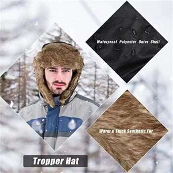 Мъжки зимен Trapper Aviator Trooper Earflap Топла руска водоустойчива ски шапка Bomber Cap Руски топли протектори за уши Шапки