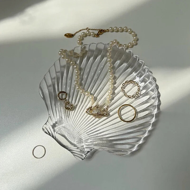 Posude za pohranu nakita Tanjuri od školjki Posude za pohranu od čiste bijele keramike Prsten i naušnice Tanjur Kućni ukrasni pladanj