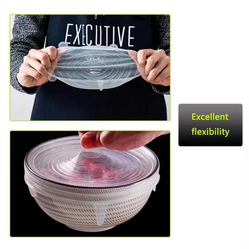 6 komada podesivih elastičnih silikonskih čepova za pokrivanje hrane Univerzalna posuda Poklopac na uvlačenje Kuhinjski dodaci Posuđe za kuhinjske kape