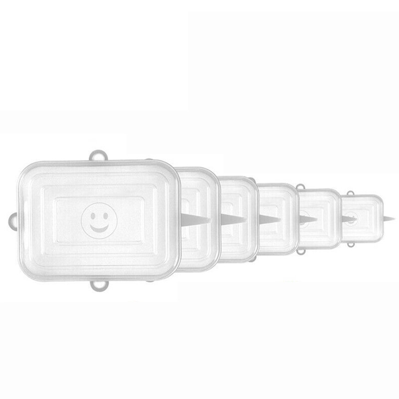 6-dijelni silikonski poklopac koji održava svježinu, kuhinjski brtveni elastični poklopac za višekratnu upotrebu, prozirni četvrtasti brtveni poklopac