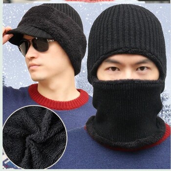 Unisex πλεκτό Keep Warmer Cap Balaclava Μάσκα χειμωνιάτικο μάλλινο καπέλα για ενήλικες άνδρες και γυναίκες Θερμότερο λαιμό Χοντρό Skullies Καπέλο Beanies