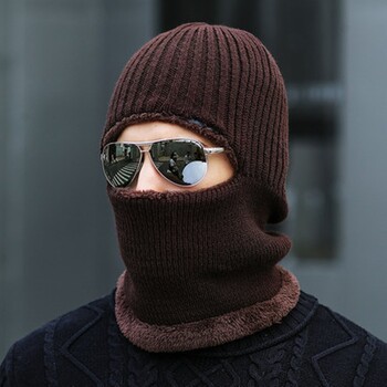 Unisex πλεκτό Keep Warmer Cap Balaclava Μάσκα χειμωνιάτικο μάλλινο καπέλα για ενήλικες άνδρες και γυναίκες Θερμότερο λαιμό Χοντρό Skullies Καπέλο Beanies